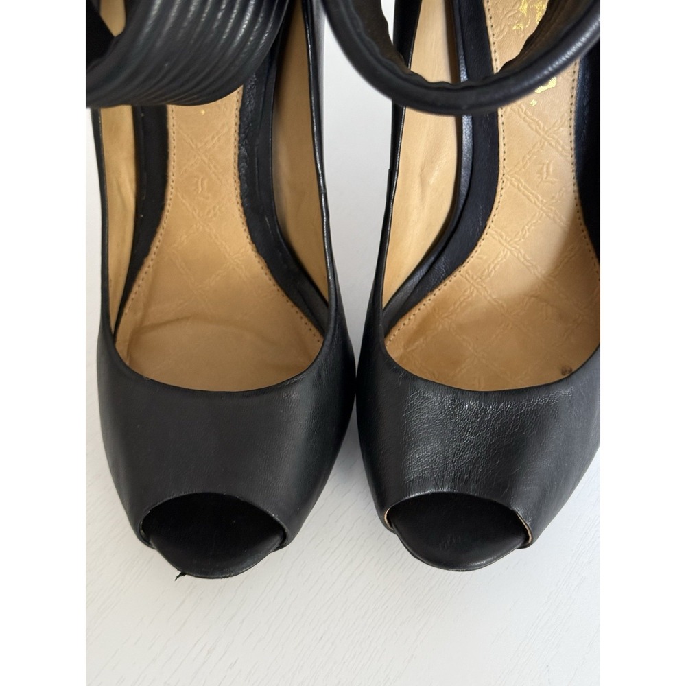 L.A.M.B. LAMB Black Leather Strap Stilettos Peep Toe Heels Y2K Designer Size 9 M - Picture 4 of 13